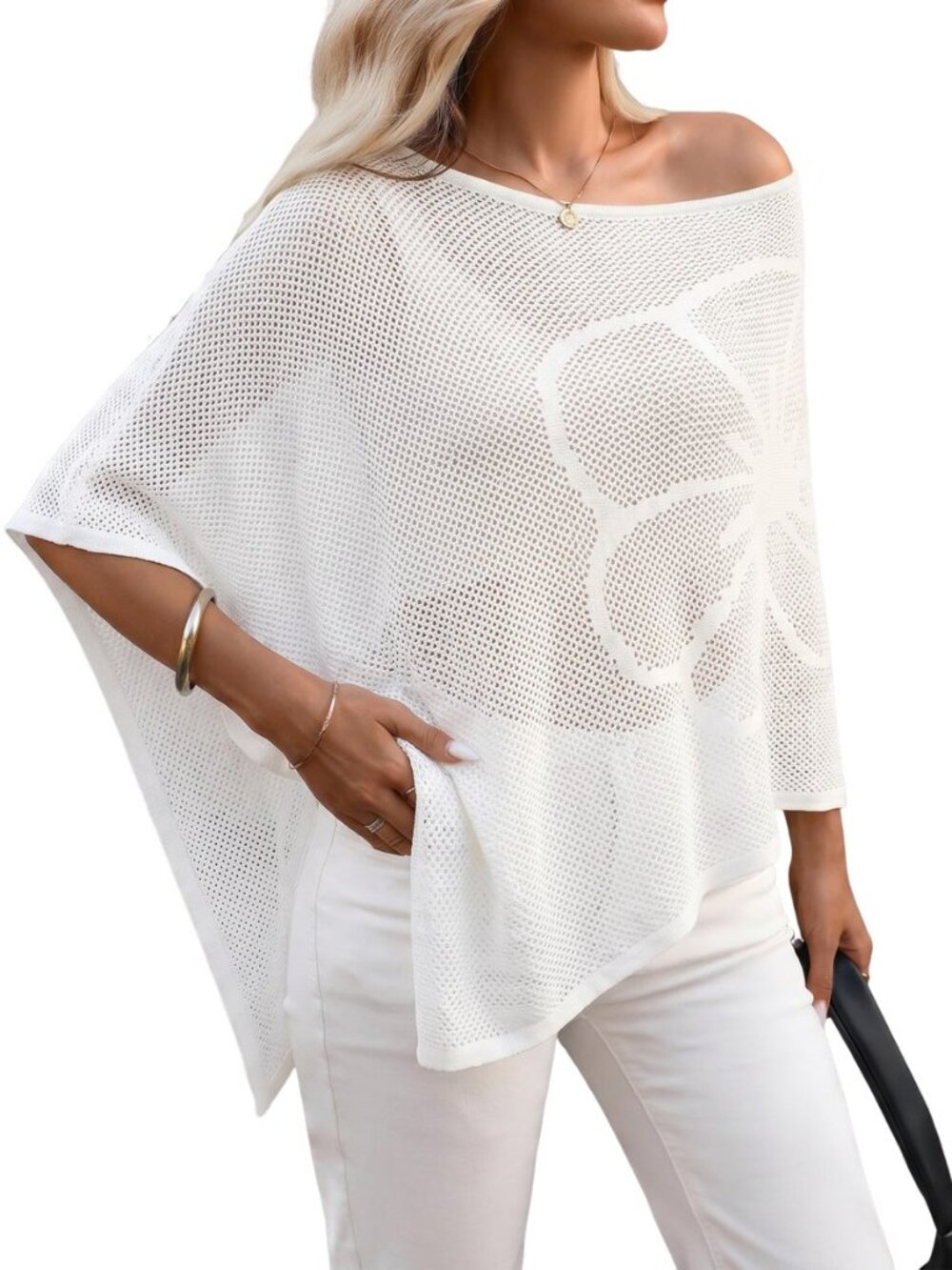 Women's Poncho Top One Shoulder Knit Sweater Cover Up Shawl Wraps